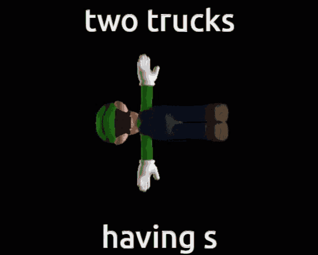 two trucks having s is written on a black background