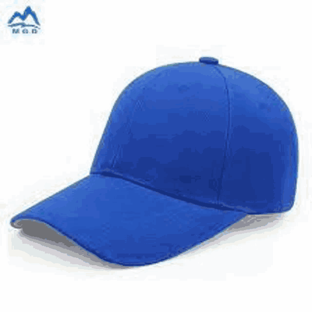 a blue baseball cap with a white brim is on a white background .