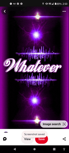 a phone screen shows a purple background with the words whatever on it