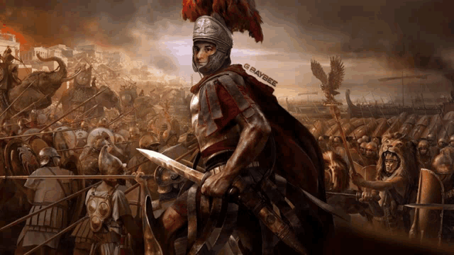 a painting of a roman soldier holding a sword with a watermark that says graybee