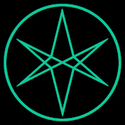 a green star is in a circle on a black background