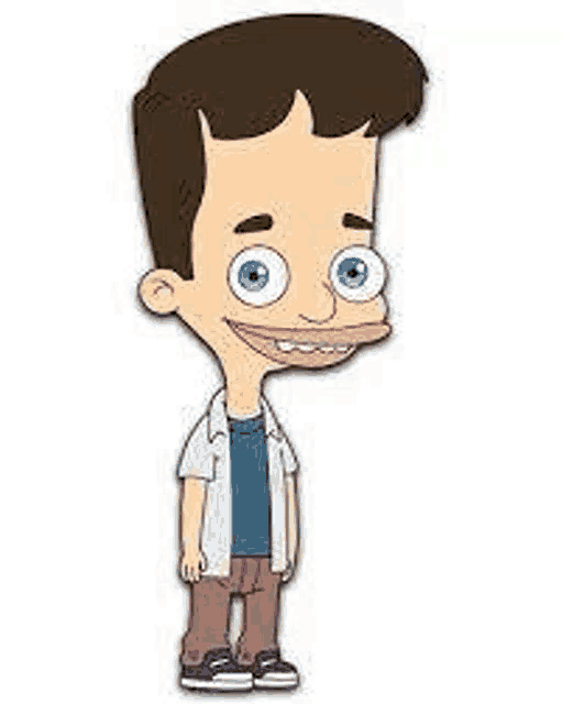 a cartoon of a young man with a big mouth .