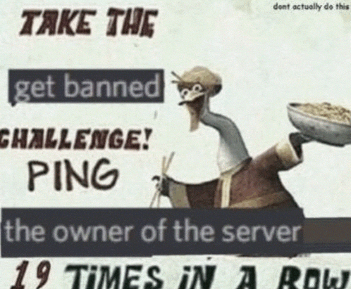 a poster that says take the get banned challenge ping the owner of the server