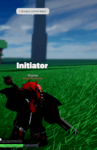 a video game character named initiator is standing in a field