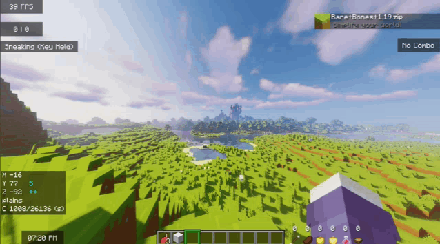 a screenshot of a minecraft game shows the time as 7:20