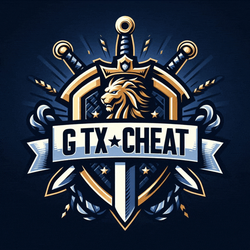 a logo for gtx cheat with a lion and a sword