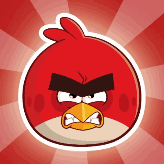 a red angry bird with a yellow beak and sharp teeth