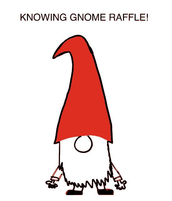 a drawing of a gnome with the words knowing gnome raffle written below it