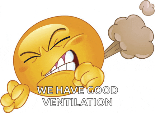 a cartoon smiley face with the words we have good ventilation above it