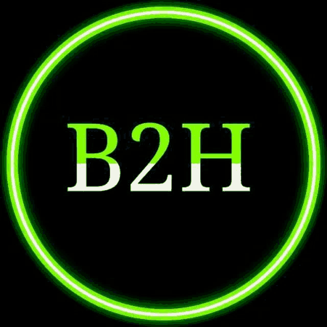 the word b2h is written in a neon green circle .