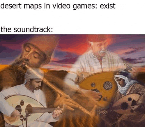 desert maps in video games : exist the soundtrack : a group of men playing musical instruments .