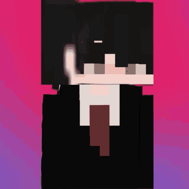 a pixel art of a person 's face with a purple and pink background