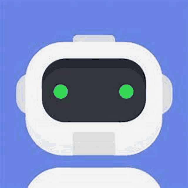 a white robot with green eyes and a black head on a blue background .