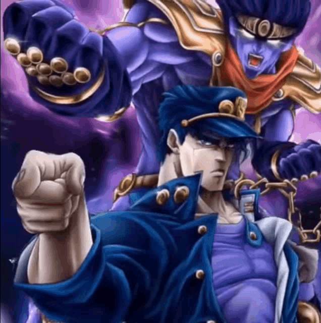 jotaro kujo from jojo 's bizarre adventure is standing next to stardust crusaders .