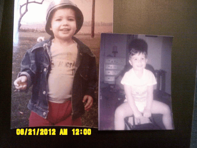 a picture of a young boy and a picture of a boy sitting on a chair