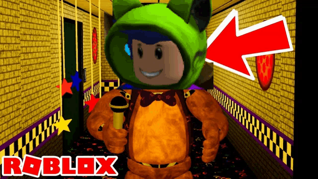 a roblox video game shows a boy in a green hoodie holding a microphone