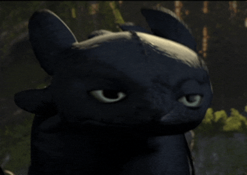 a toothless from how to train your dragon is looking at the camera with a serious look on his face