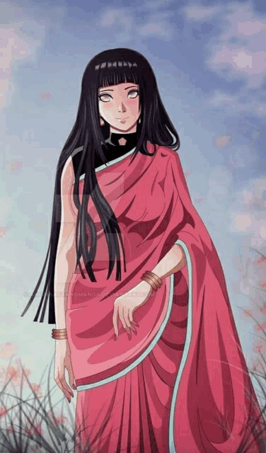 a drawing of a girl in a pink dress