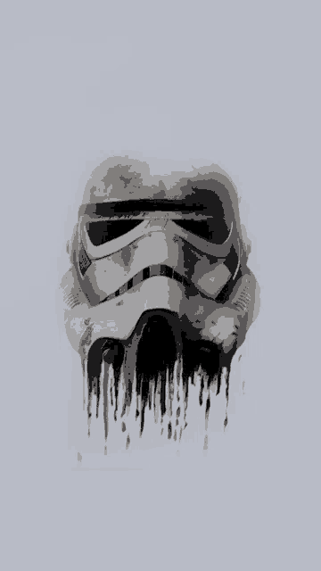 a storm trooper 's helmet is dripping black paint on a white background