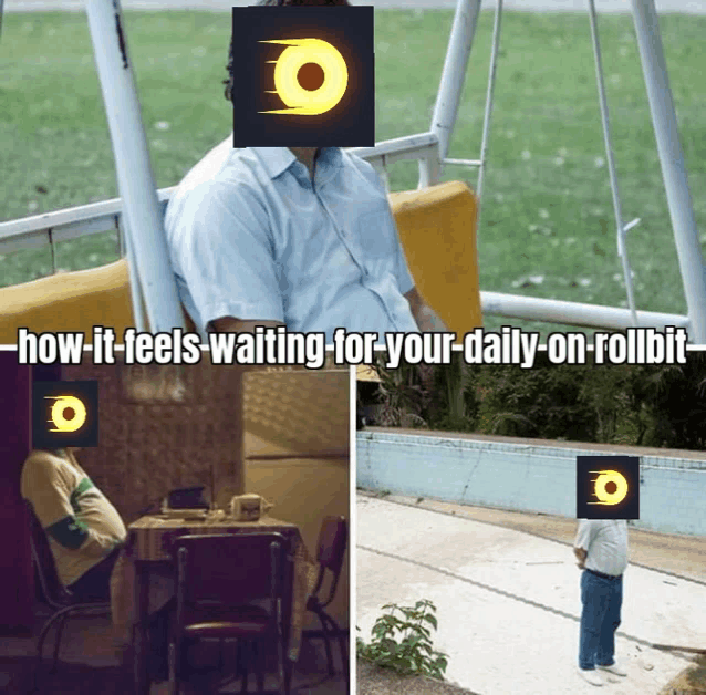 a meme shows a man sitting on a swing with a yellow circle on his head