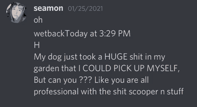 a screenshot of a conversation between seamon and his dog