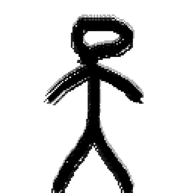 a stick figure with a circle in the middle of it 's head and legs .