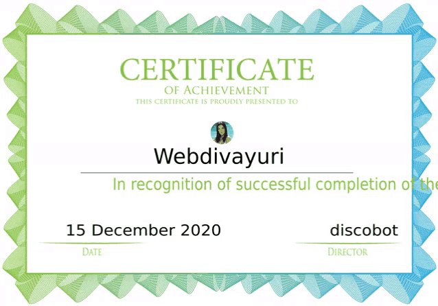 a certificate of achievement presented to webdivayuri on december 15 2020