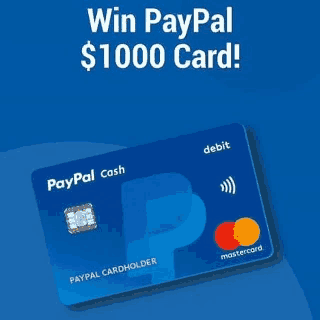 a paypal cash debit card is sitting on top of a blue background .