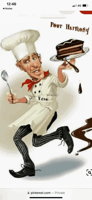 a cartoon of a chef running with a piece of cake