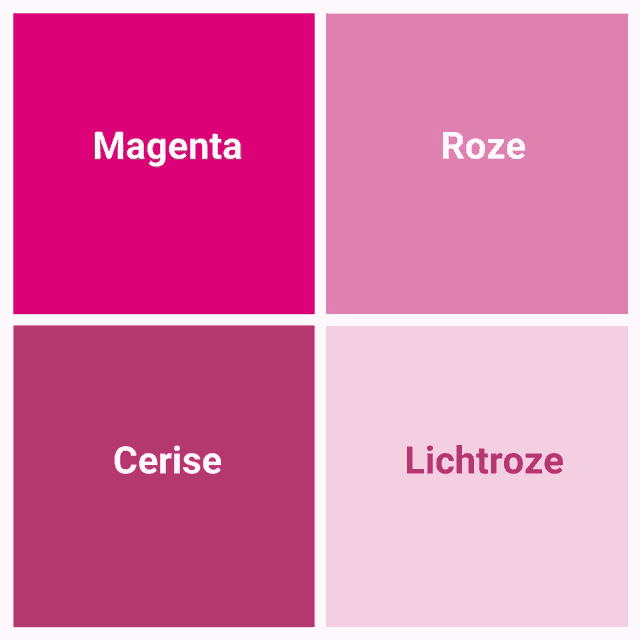 four squares of different shades of pink with the word magenta in the middle