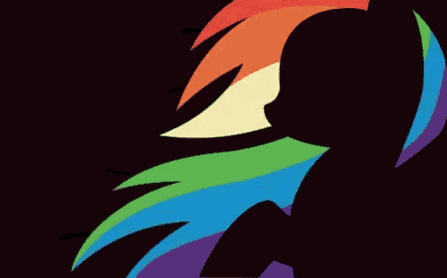 a silhouette of a pony with a rainbow mane and tail