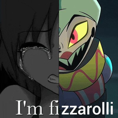 a drawing of a girl crying next to a drawing of a monster that says i 'm fizzaroli