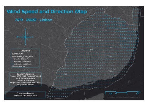 a wind speed and direction map for portugal is shown