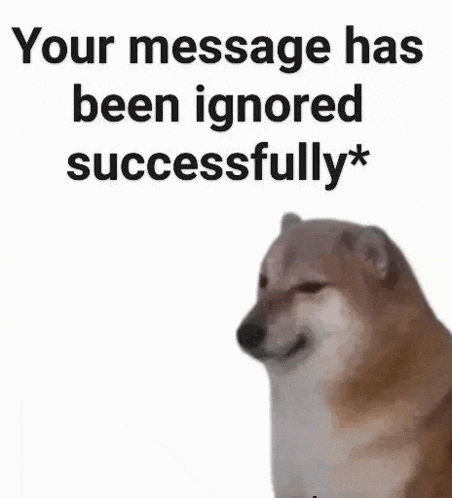 a dog with a message that says `` your message has been ignored successfully ''