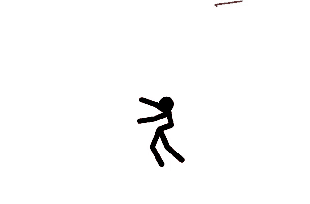 a stick figure is flying through the air with a red line behind it