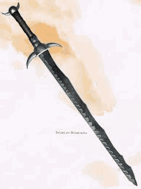 a sword with a long blade and a wooden handle is on a white background .