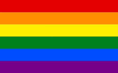 a rainbow flag with red , yellow , orange , green , blue , and purple stripes on a white background .