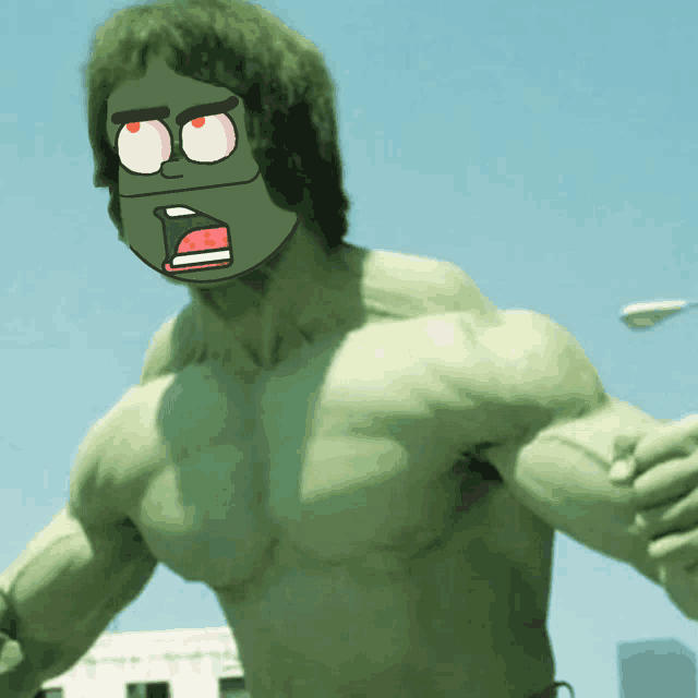 the hulk has a cartoon face on his head