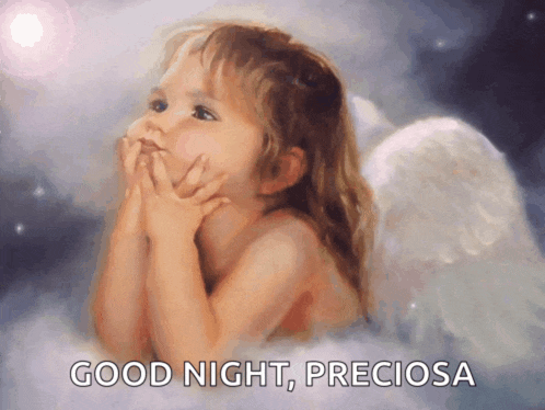 a painting of a little girl with angel wings and the words good night preciosa