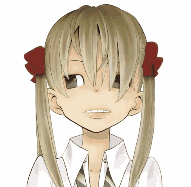 a drawing of a girl with pigtails and a bow in her hair