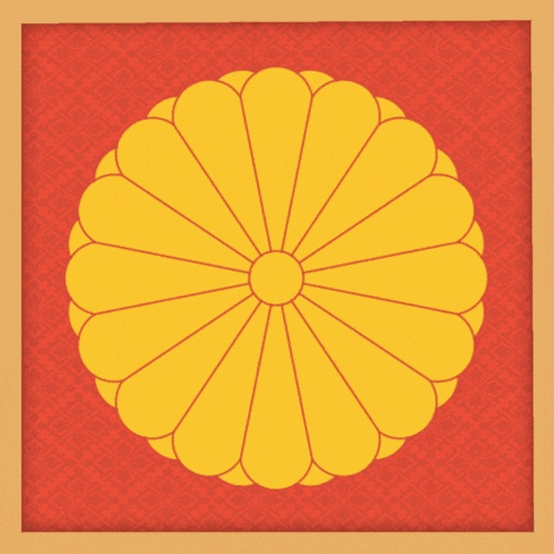 a yellow flower is on a red background with a pattern