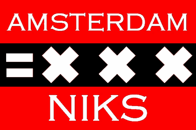 a red black and white sign that says amsterdam niks