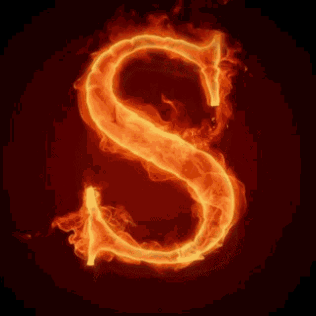 the letter s is on fire on a black background .