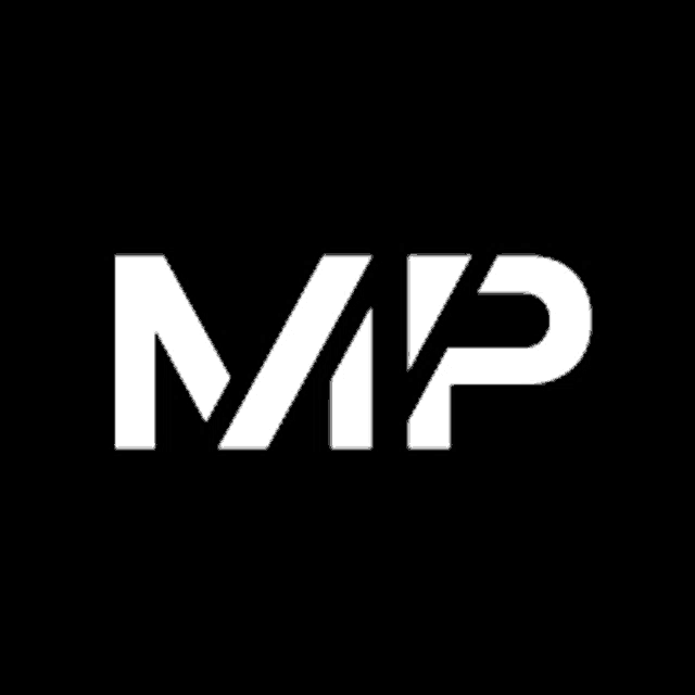 a white logo on a black background that says mp