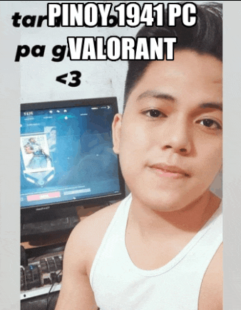 a man sitting in front of a computer with the caption pinoy 1941 pc pag valorant < 3