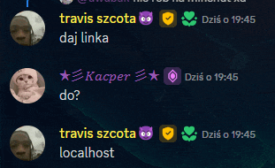 a screenshot of a conversation between travis szczota daj linka and kacper