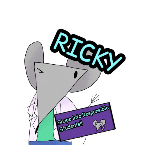 a cartoon mouse holding a sign that says ricky