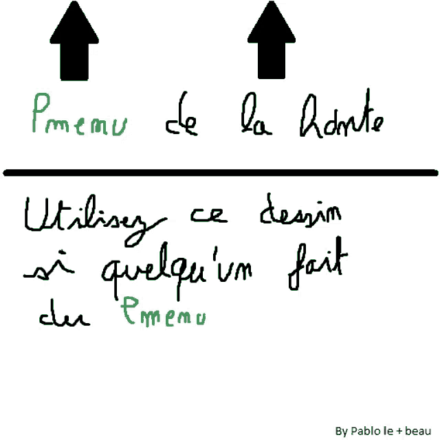 a drawing of a menu in french with arrows pointing up