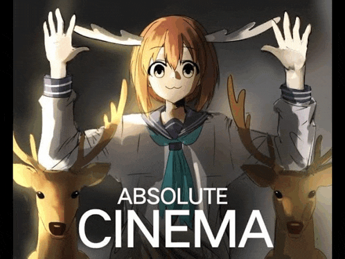 a poster for absolute cinema shows a girl with deer antlers