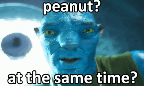 a blue avatar with the words peanut at the same time on the bottom